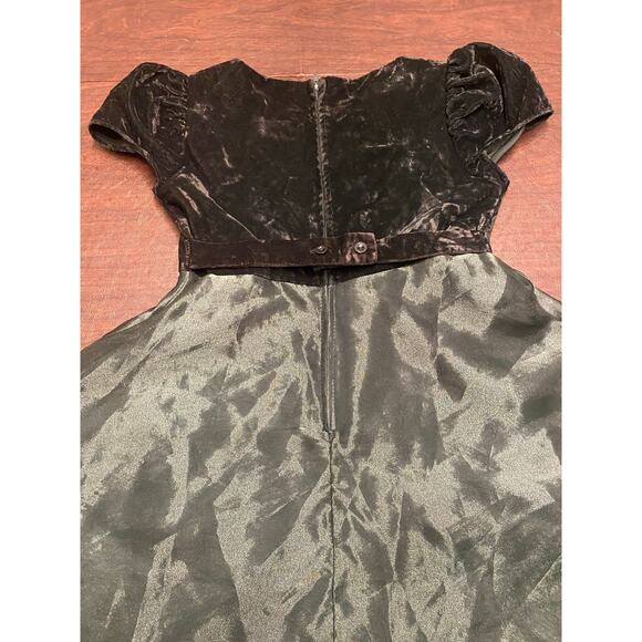 Vintage Bonnie Jean Girls Dress Green Velvet Sweetheart Neck Roses Ribbons Sze 8 - Picture 4 of 10